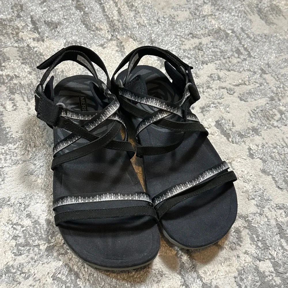 Merrell Terran 3 Cush Lattice Sandals Strappy Hiking Shoes Sz 9 Black J002712